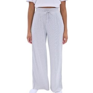 Bluenotes High Rise Super Soft Rib Wide Leg Lounge Pajama Pant Gray XS